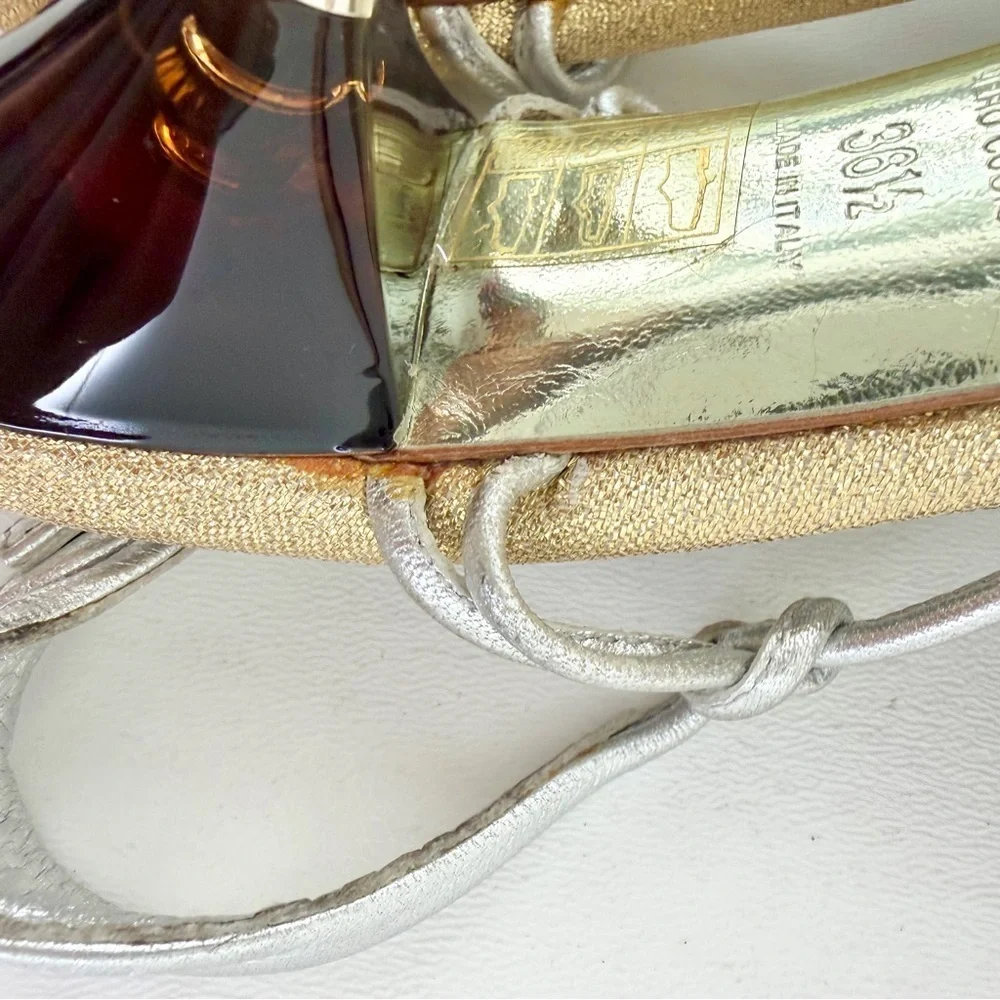 PRADA | Vintage Gold & Silver Metallic Knot Heels Tortoise Stiletto 36.5